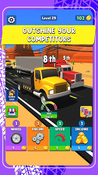 Скачать взлом Idle Truck Racing : Cybertruck (Айдл Трак Рейсинг)  [МОД Меню] — полная версия apk на Андроид screen 5