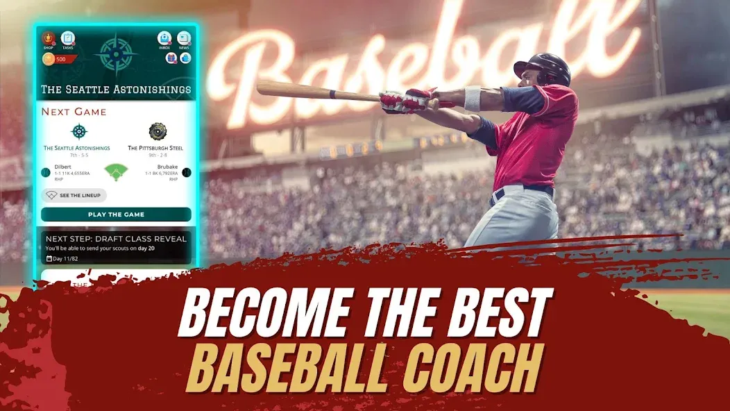 Скачать взлом Astonishing Baseball Manager (Астонишинг Бейсбол Менеджер)  [МОД Unlimited Money] — полная версия apk на Андроид screen 1