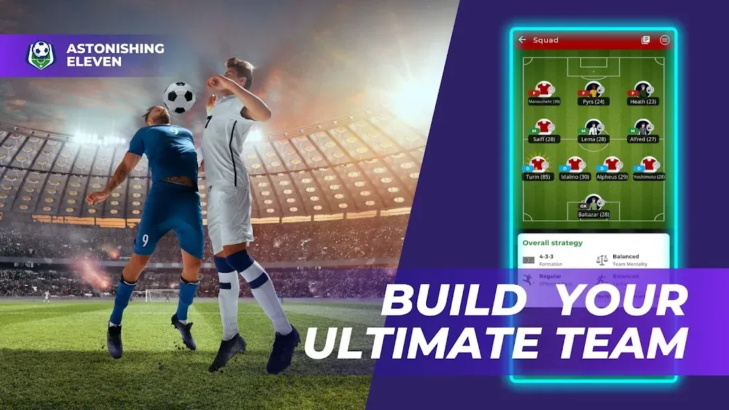 Скачать взломанную Astonishing Eleven Football (Астонишинг Илевен Футбол)  [МОД Menu] — полная версия apk на Андроид screen 2