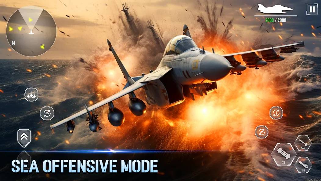 Скачать взломанную Aircraft Strike: Jet Fighter  [МОД Mega Pack] — полная версия apk на Андроид screen 2