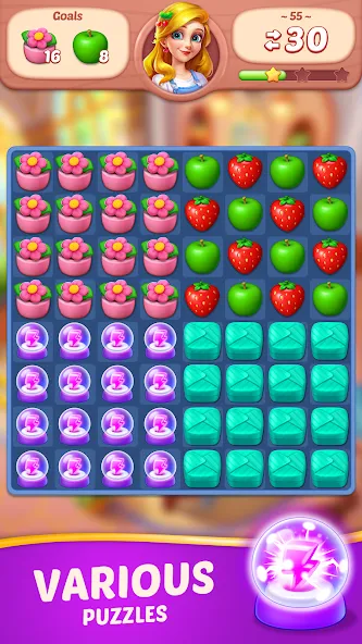 Скачать взломанную Fruit Diary — Match 3 Games  [МОД Бесконечные монеты] — стабильная версия apk на Андроид screen 5