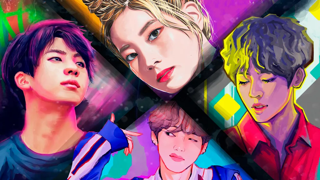 Взломанная Kpop Paint by Numbers BT21  [МОД Много денег] — полная версия apk на Андроид screen 2