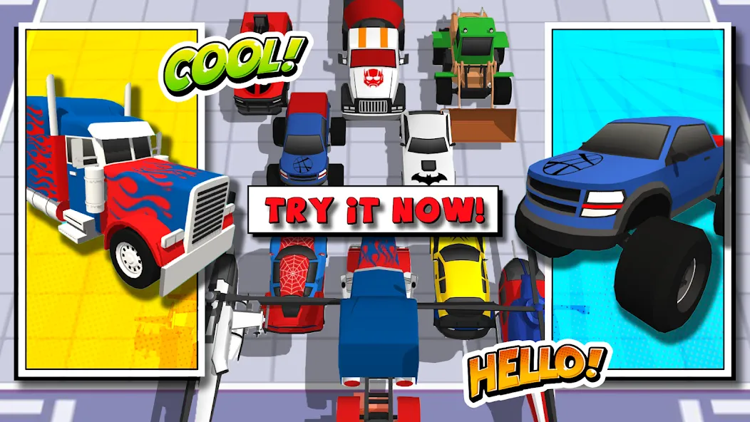 Скачать взломанную Superhero Car Merge Battle  [МОД Бесконечные деньги] — стабильная версия apk на Андроид screen 2