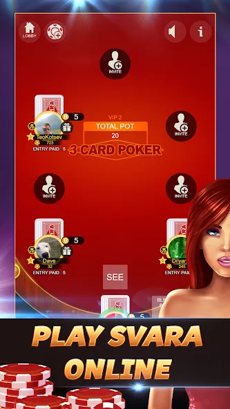 Взлом Svara — 3 Card Poker Card Game  [МОД Много денег] — последняя версия apk на Андроид screen 1