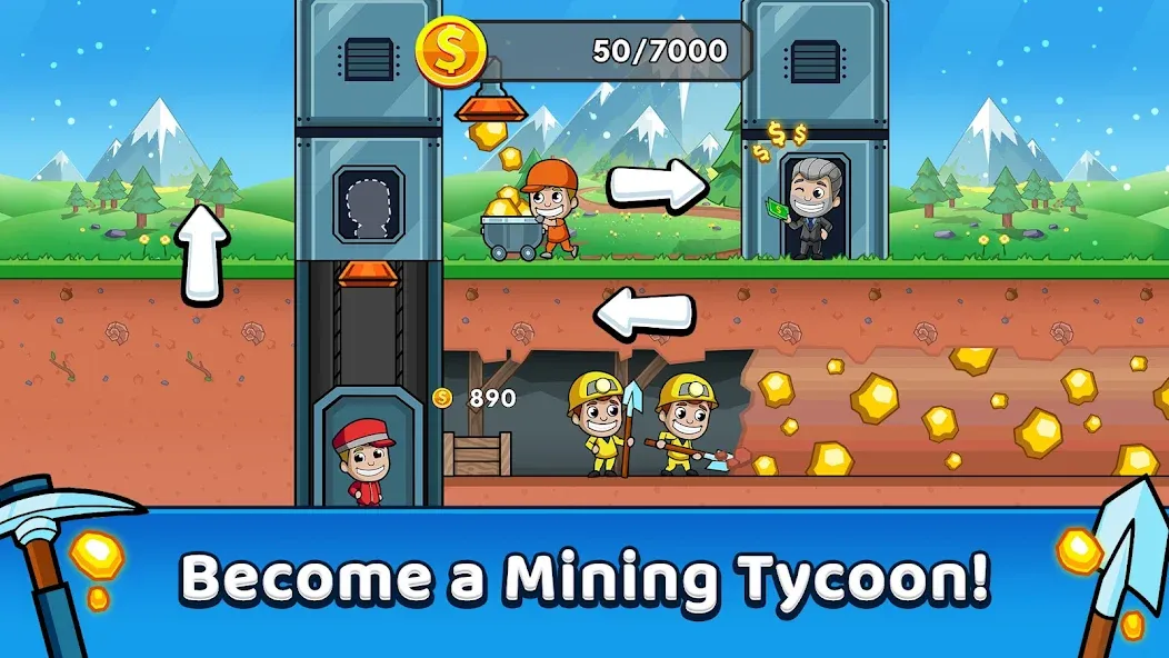 Взлом Idle Miner Tycoon: Gold Games  [МОД Много денег] — последняя версия apk на Андроид screen 1