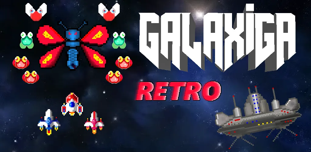 Скачать взломанную Galaxiga Retro Arcade Action (Галаксига Ретро Аркейд Экшн)  [МОД Unlocked] — последняя версия apk на Андроид screen 1