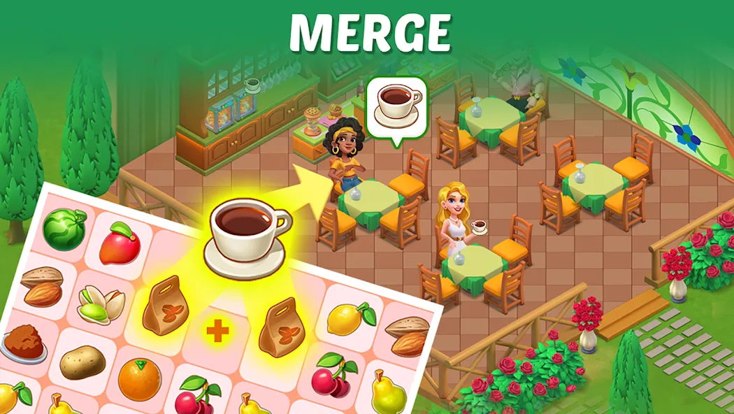 Скачать взломанную Merge Cooking:Theme Restaurant  [МОД Mega Pack] — полная версия apk на Андроид screen 3