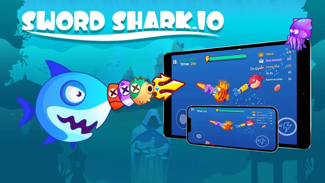 Скачать взломанную Sword Shark.io — Hungry Shark  [МОД Бесконечные монеты] — полная версия apk на Андроид screen 1