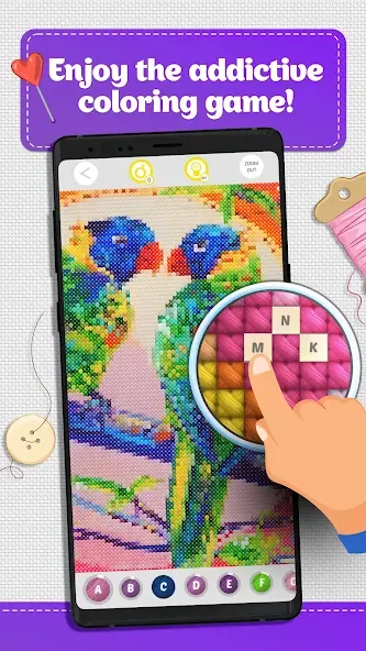 Скачать взлом Cross Stitch Coloring Art (Кроссстич окрашивание искусства)  [МОД Много монет] — стабильная версия apk на Андроид screen 1