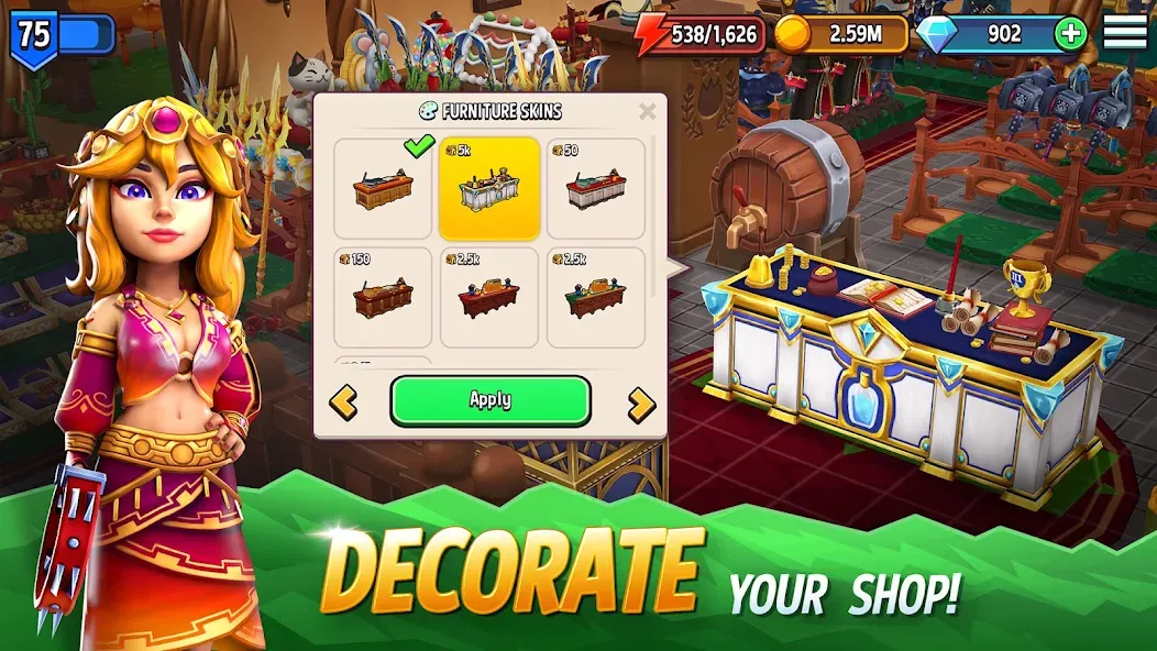 Скачать взлом Shop Titans: RPG Idle Tycoon (Шоп Тайтанс)  [МОД Много монет] — стабильная версия apk на Андроид screen 3