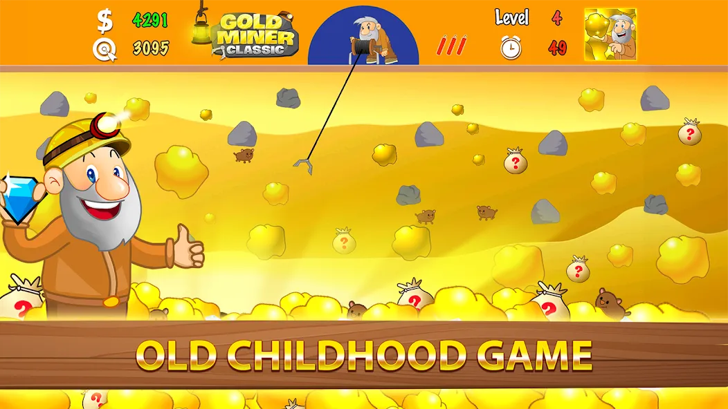 Взломанная Gold Miner Classic: Gold Rush (Голд Майнер Классик)  [МОД Бесконечные деньги] — последняя версия apk на Андроид screen 1