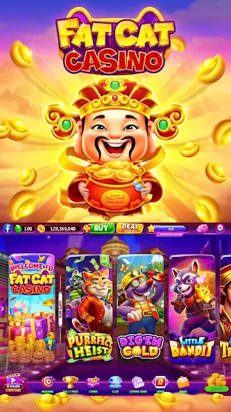 Скачать взломанную Fat Cat Casino — Slots Game (Фэт Кэт Казино)  [МОД Бесконечные монеты] — стабильная версия apk на Андроид screen 2