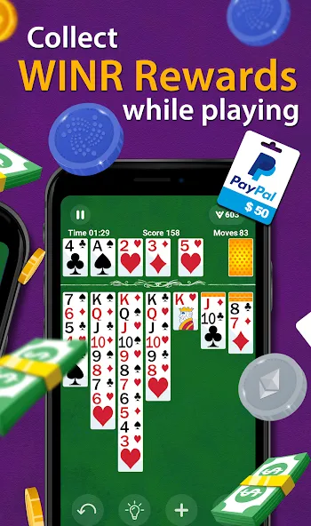 Взломанная Solitaire — Make Money  [МОД Menu] — полная версия apk на Андроид screen 2