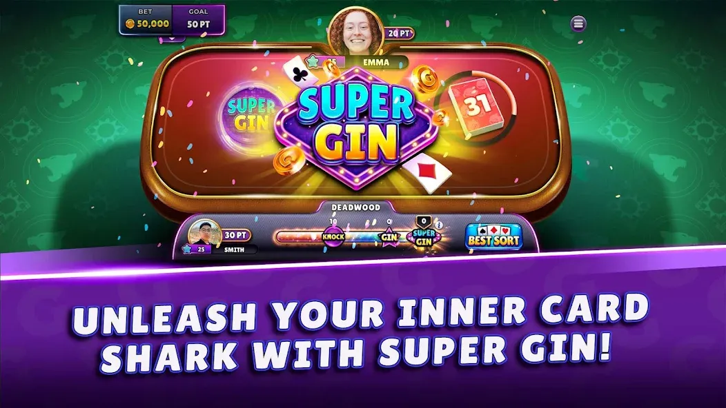 Взлом Gin Rummy Super — Card Game (Джин Рамми Супер)  [МОД Mega Pack] — последняя версия apk на Андроид screen 1