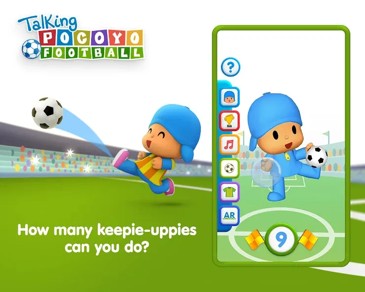 Скачать взломанную Talking Pocoyo Football  [МОД Unlocked] — последняя версия apk на Андроид screen 1