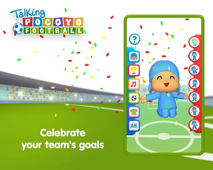 Скачать взломанную Talking Pocoyo Football  [МОД Unlocked] — последняя версия apk на Андроид screen 3