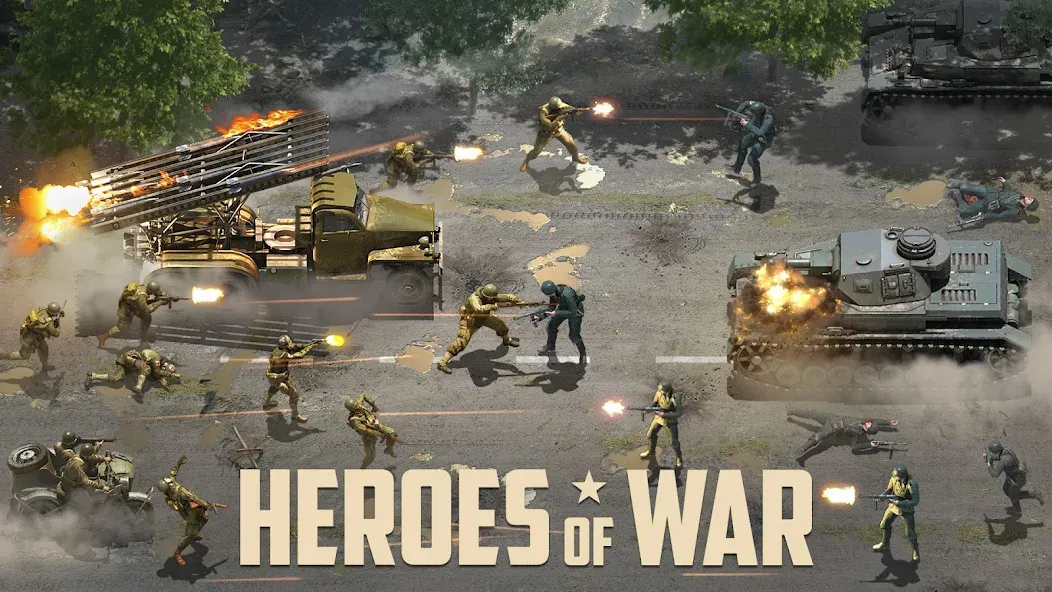 Скачать взломанную Heroes of War: Idle army game (Герои войны)  [МОД Много денег] — стабильная версия apk на Андроид screen 1