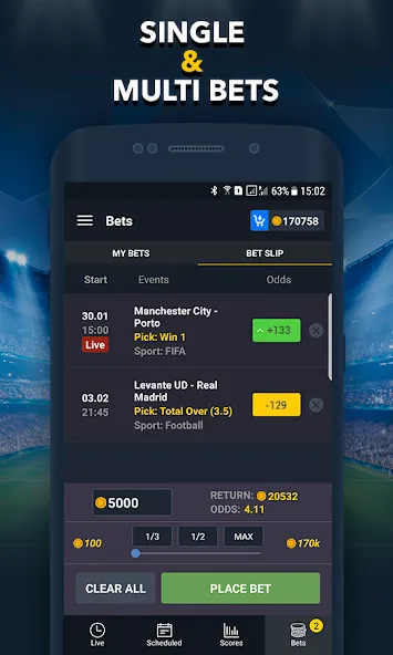 Скачать взломанную Sports Betting Game — BETUP  [МОД Mega Pack] — полная версия apk на Андроид screen 5