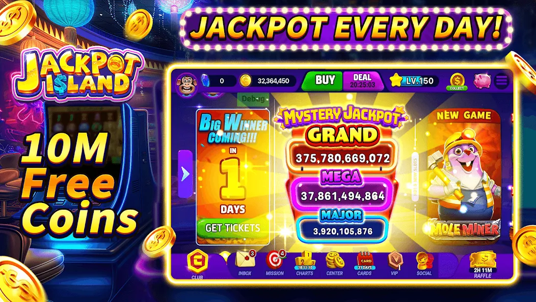 Скачать взлом Jackpot Island — Slots Machine (Джекпот Айленд)  [МОД Все открыто] — последняя версия apk на Андроид screen 1