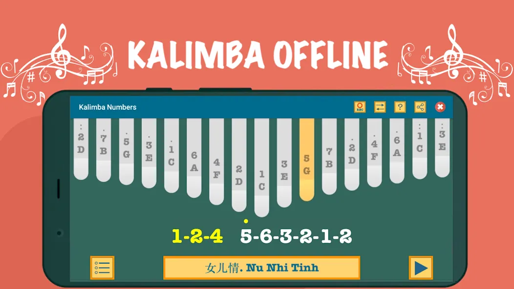 Взлом Kalimba App With Songs Numbers (Калимба приложение с песнями и цифрами)  [МОД Unlocked] — стабильная версия apk на Андроид screen 1